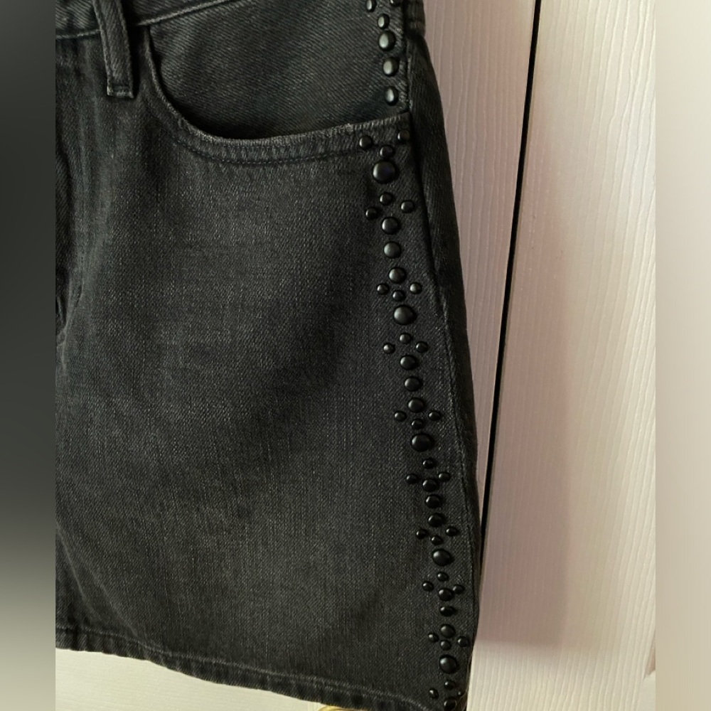 FRAME DENIM Black Dryden Studded Motif Denim Mini Skirt SZ 27 (S) - Picture 6 of 8